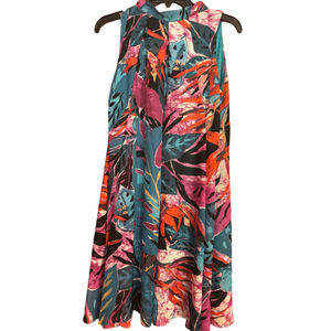 Signature by Robbie Bee Tropical Print Shift Dress Size 10P Sleeveless Bow Tie